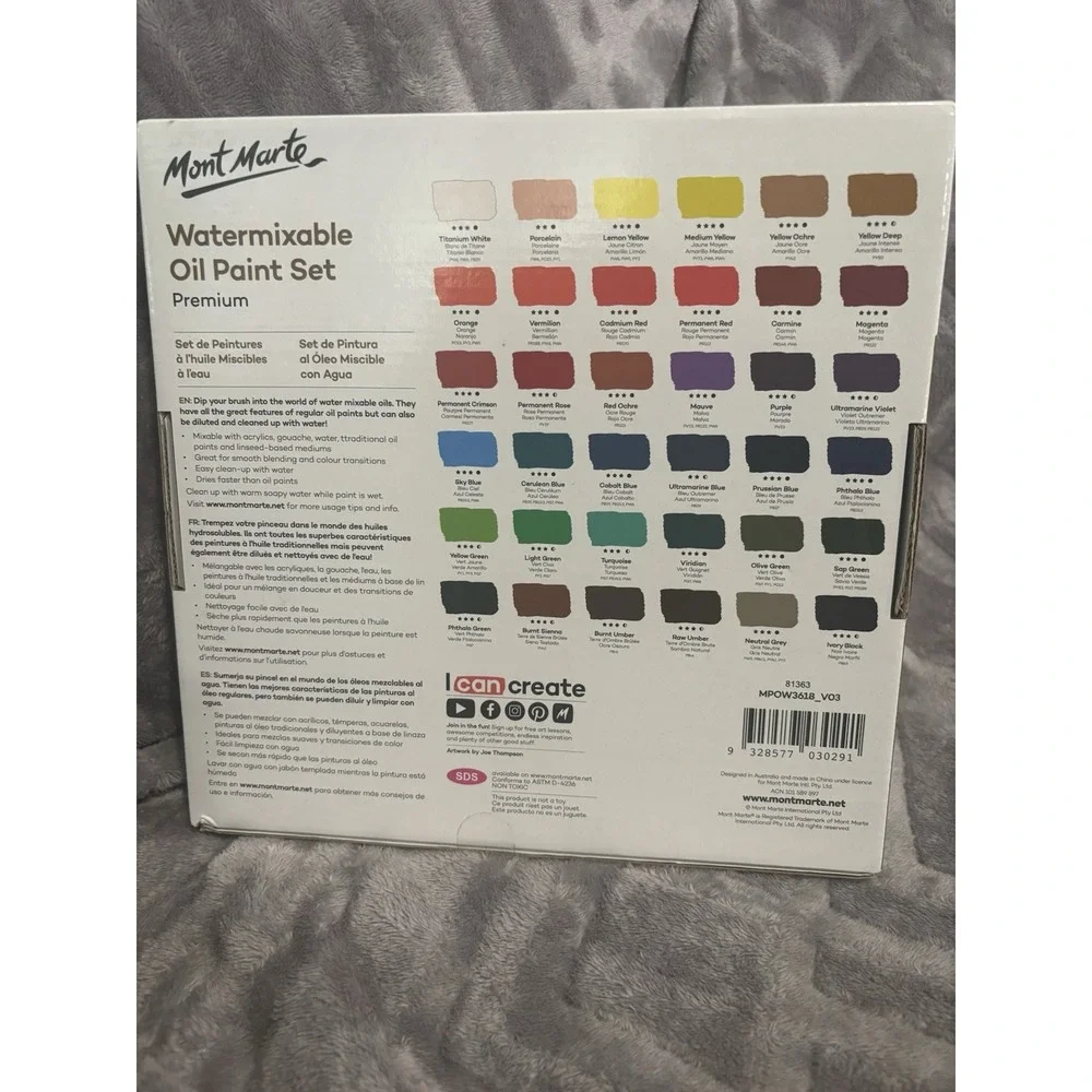 Monte Marde premium H2O Water Mixable Oil Paint Set, 36 Piece 18ml Tubes‎